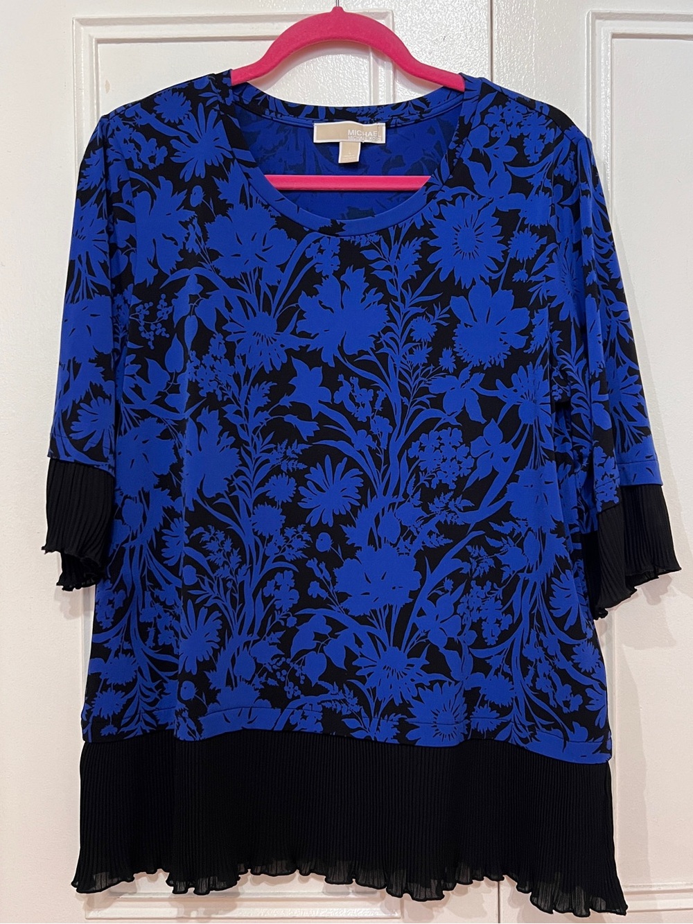 Michael Kors Black Blouse with Electric Blue Floral Print